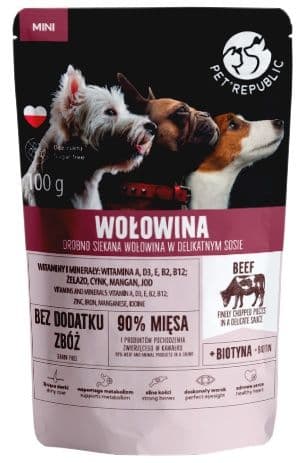 

PETREPUBLIC Fileciki z wołowiną w sosie saszetka dla psów małych ras 100g