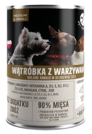 

PETREPUBLIC Kawałki z wątróbką i warzywami w sosie puszka dla psów 400g