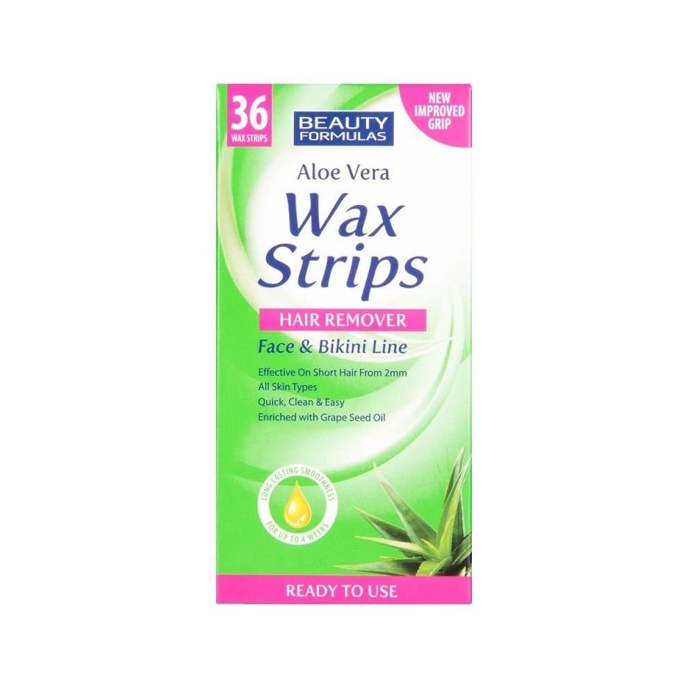 

BEAUTY FORMULAS Wax Strips Hair Remover plastry do depilacji twarzy i okolic bikini Aloe Vera 36szt.
