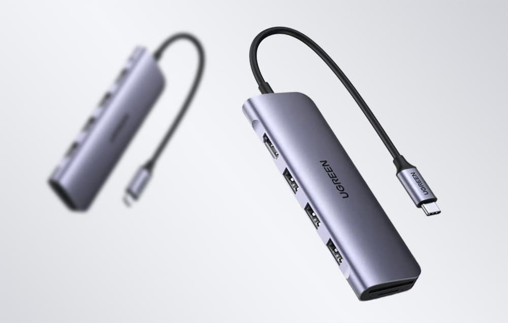 

Adapter 5w1 UGREEN Hub USB-C do 3 portów USB3.0-A Hub + HDMI + TF/SD (szary)