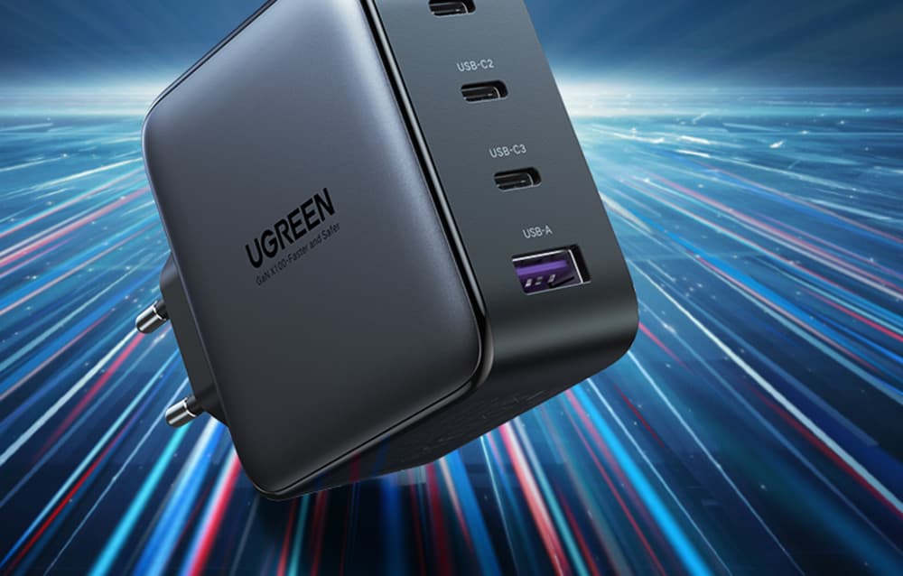 

Ładowarka sieciowa UGREEN CD226, 3x USB-C, 1x USB-A, GaN, PD3.0, QC4+, 100W, Kabel 1.5m (szary)