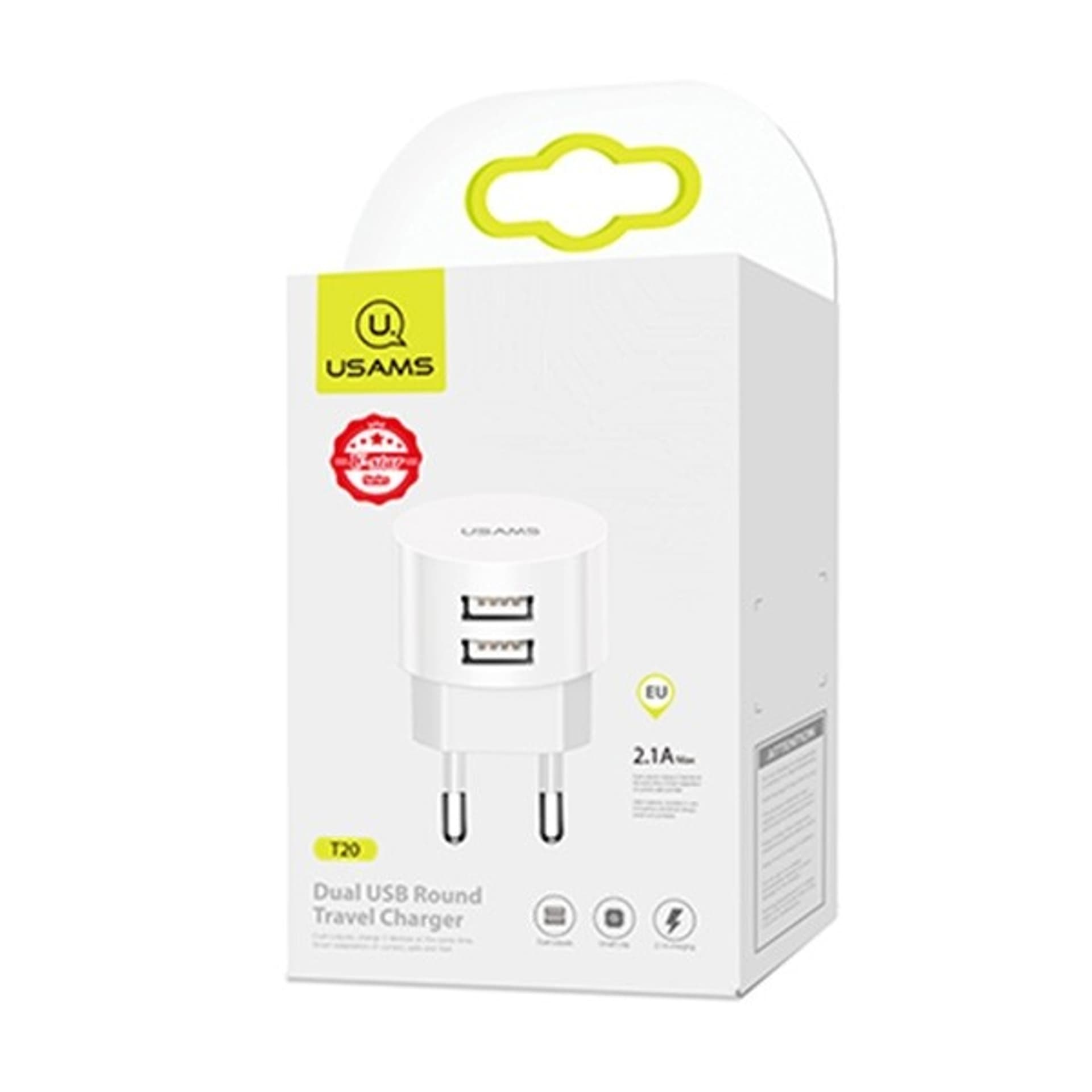 

USAMS Ład. siec. 2xUSB T20 2,1A USB-C biały/white round Fast Charging XTXLOGT18TC05