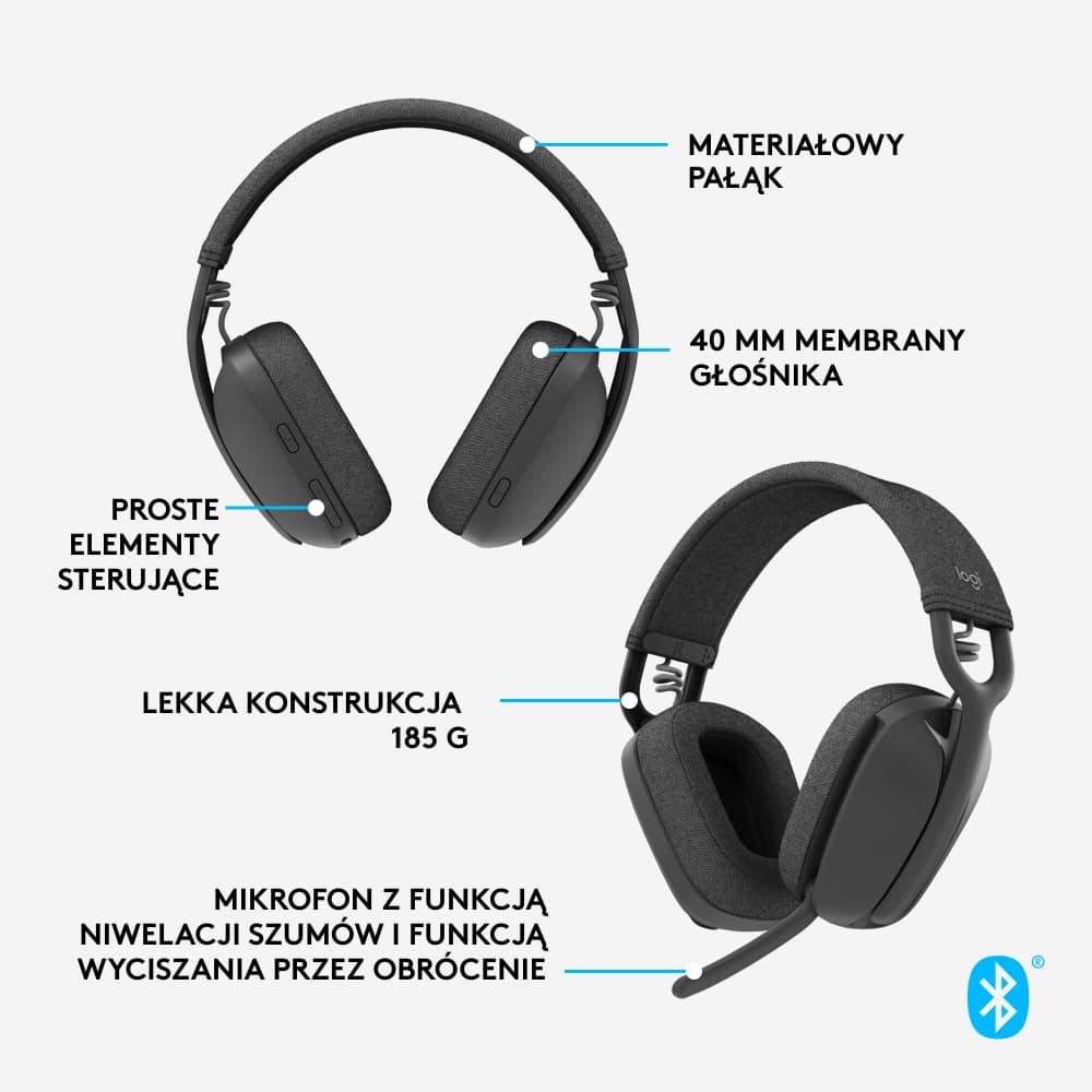 

Słuchawki Logitech Zone Vibe 100 Grafitowe (981-001213)