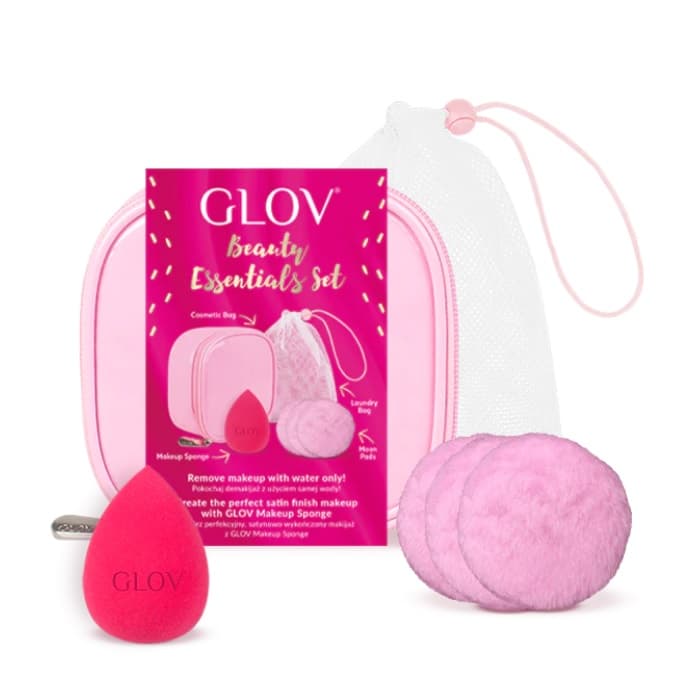 

GLOV SET Beauty Essentials Make Up Sponge gąbeczka do makijażu + Mood Pads Laundry Bag waciki do twarzy z woreczkiem + kosmetyczka