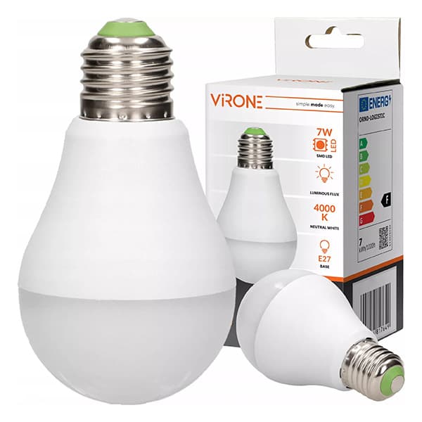 

LED żarówka Virone E27, 220-240V, 7W, 825lm, 4000k, neutralna biel, 25000h