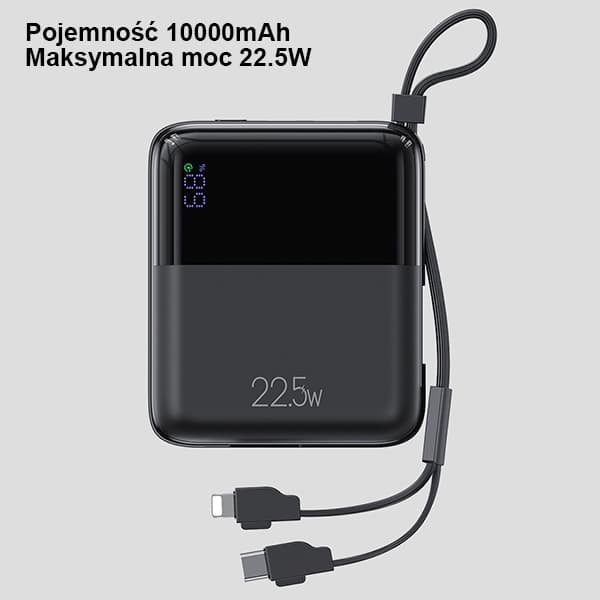 

USAMS Powerbank PB69 10000mAh 22.5W QC3.0+PD Fast Charge Digital Display czarny/black 10KCD18601 (US-CD186)