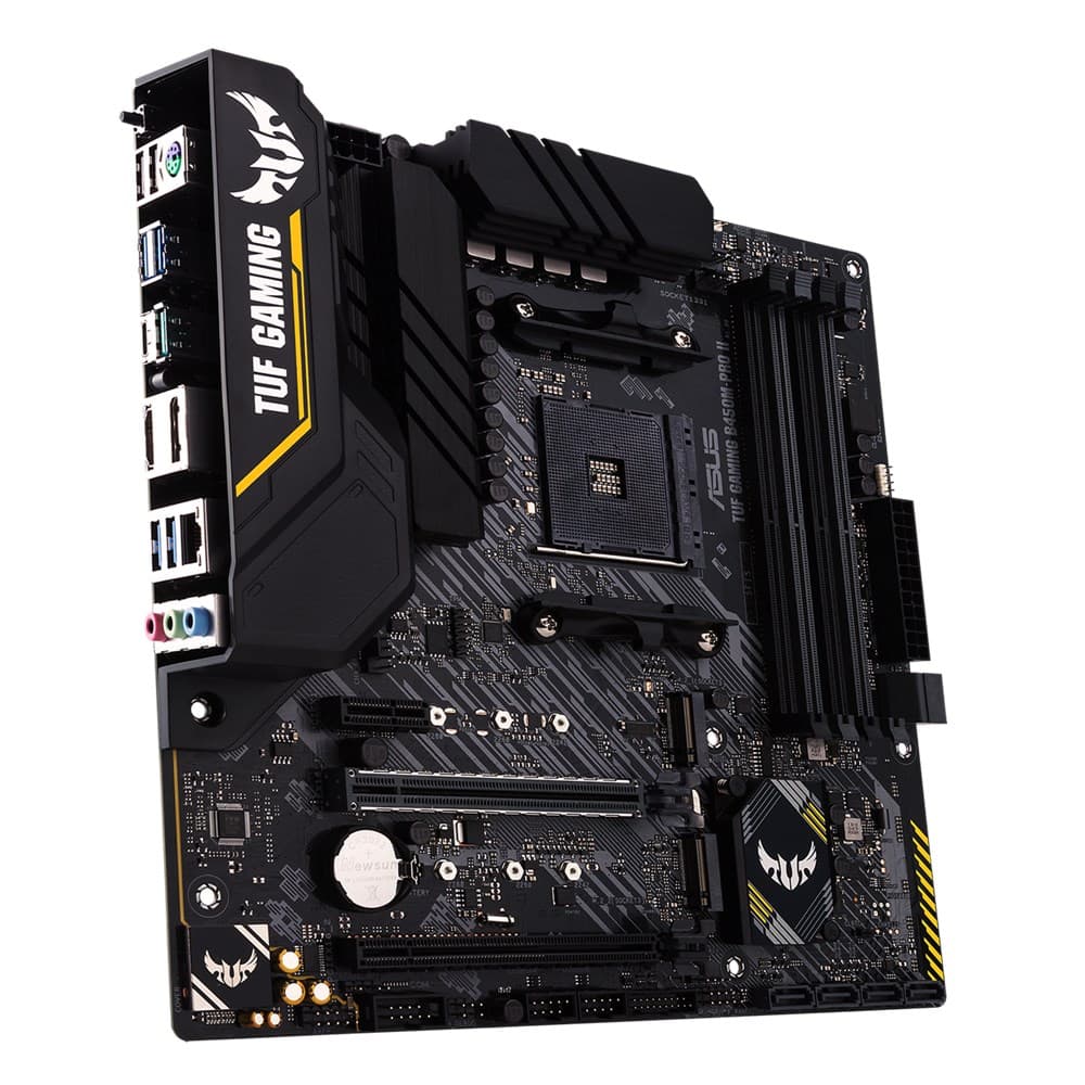 

Asus TUF Gaming B450M-Pro II Gniazda pamięci 4, Ilość złącz SATA 6 x SATA III, max 128GB, Chipset AMD B, Rodzina procesorów AMD,