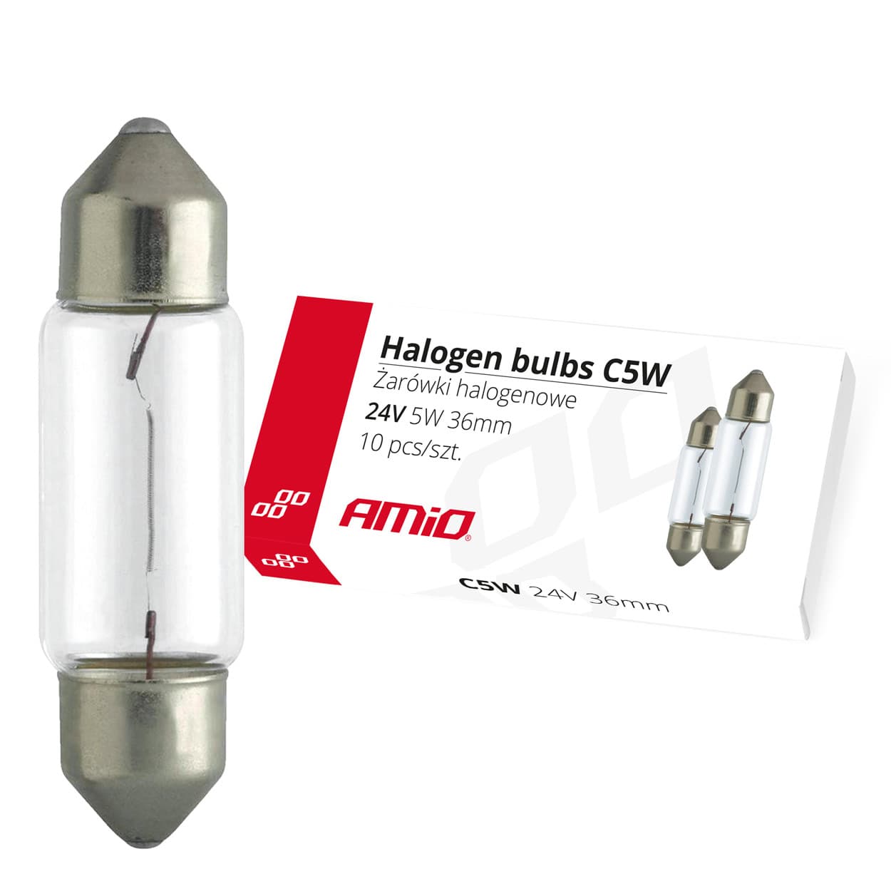 

Żarówki halogenowe c5w festoon 36mm 24v 10 szt. amio-01000