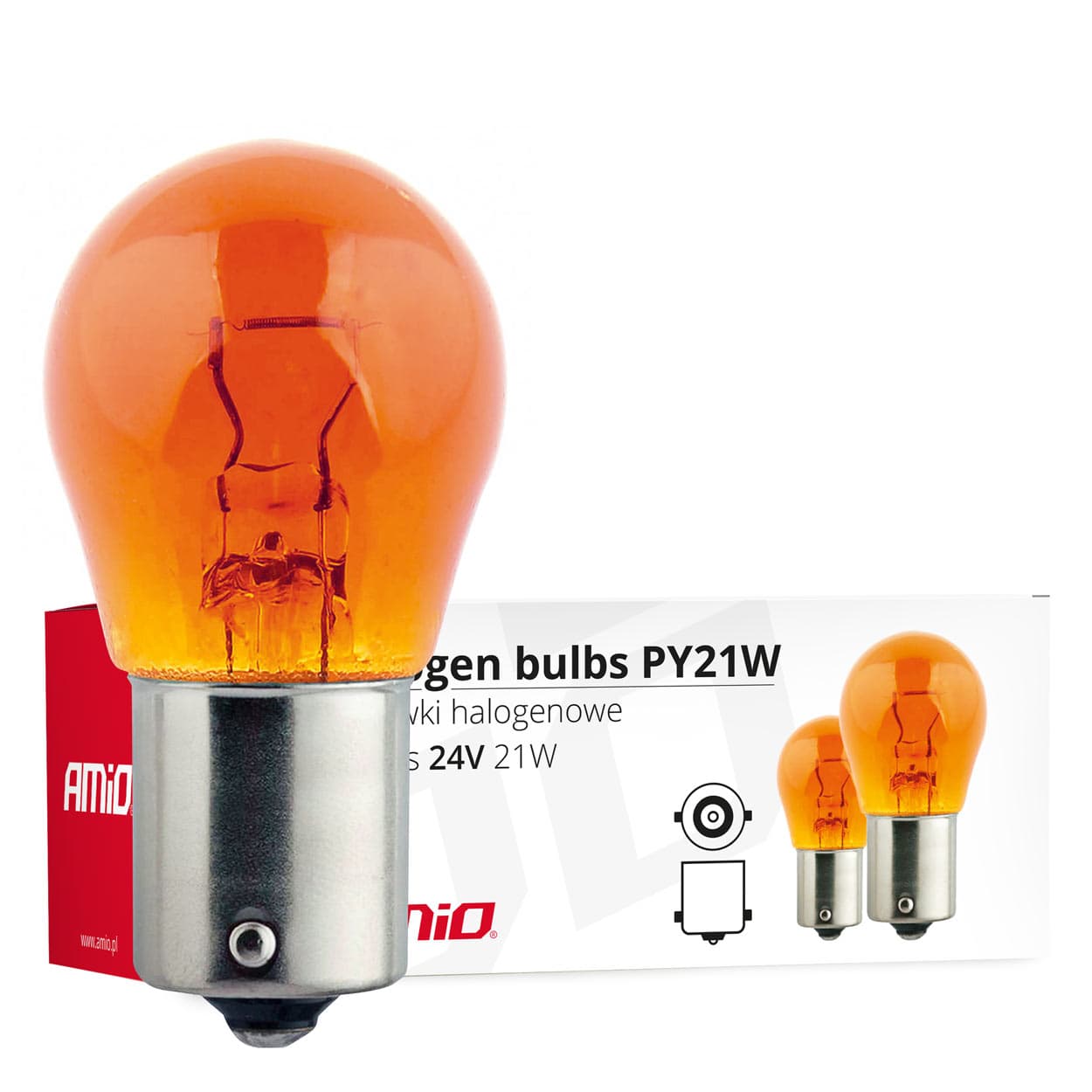 

Żarówki halogenowe py21w ba15s 24v 21w amber 10 szt. (e8) amio-01005, E8) amio-0100