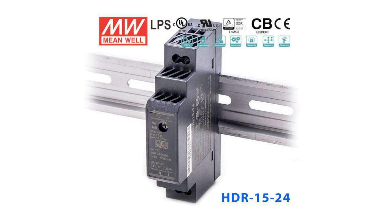

Zasilacz impulsowy Meanwell 230VAC/24VDC 15W DIN HDR-15-24