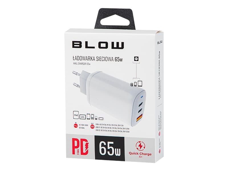 

76-013# Ładowarka siec. gniazdousb+usb-cx2 65w