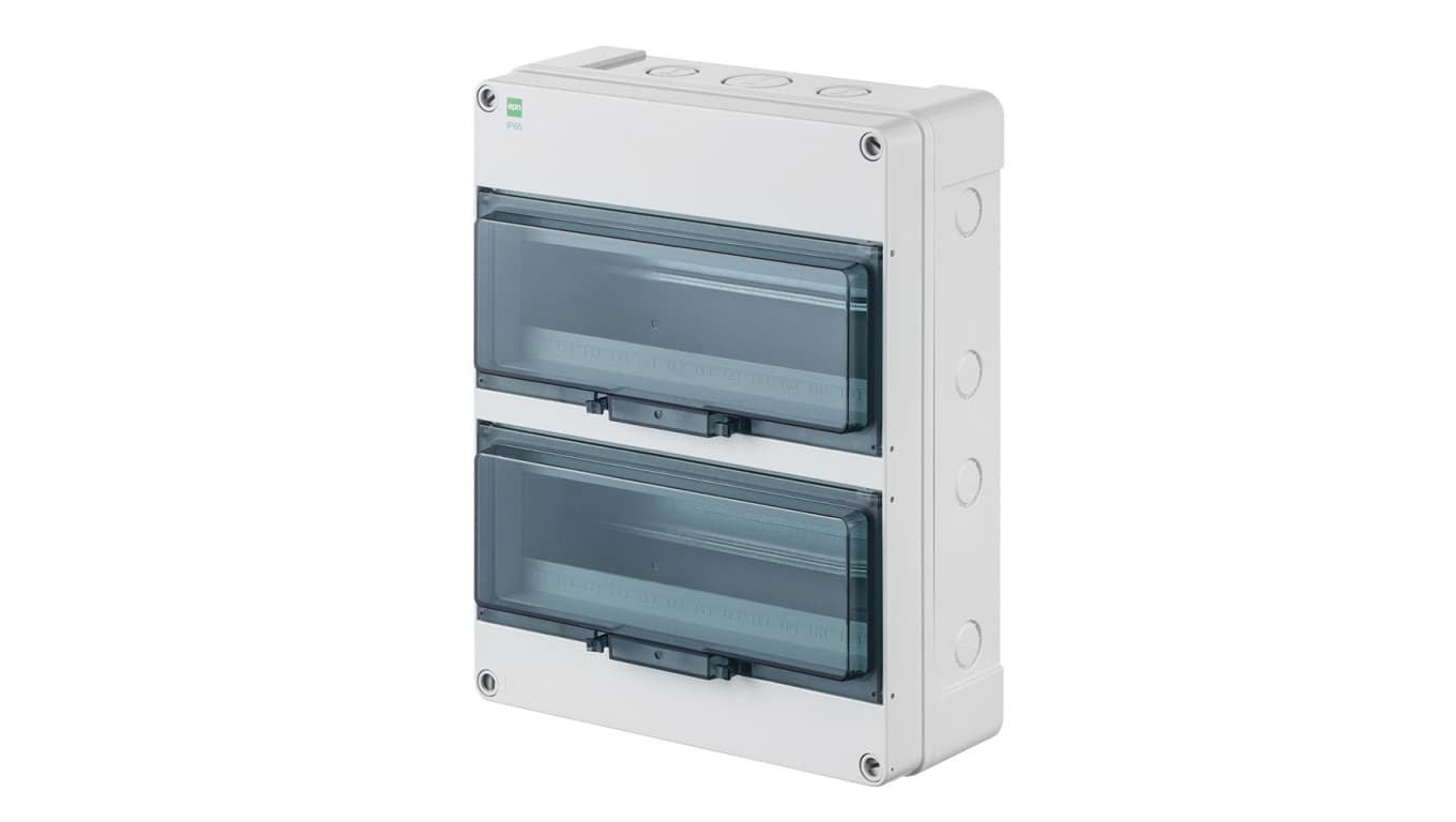 

Rozdzielnica hermetyczna HERMETICA RN 2x12+2 400V AC 1000V DC PE+N dymny IP65 2209-01