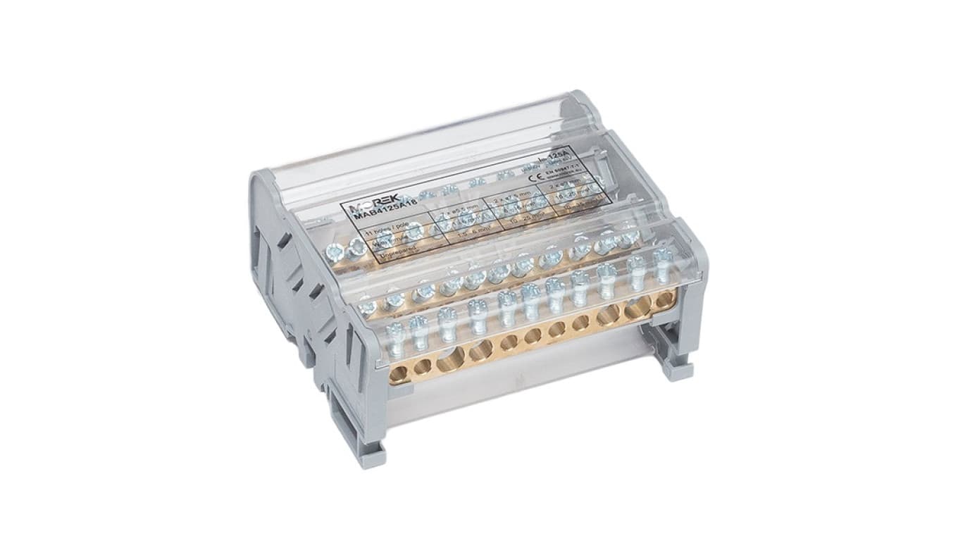 

Blok dystrybucyjno-rozdzielczy MOBLOCK 4-polowy 125A-11 2x35mm2 + 2x25mm2 + 7x6mm2 TS35 MAB4125A18