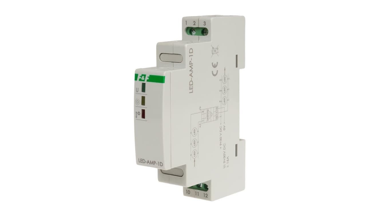 

Wzmacniacz sygnału zasilającego do oświetlenia LED 12/24 V DC na szynę DIN LED-AMP-1D