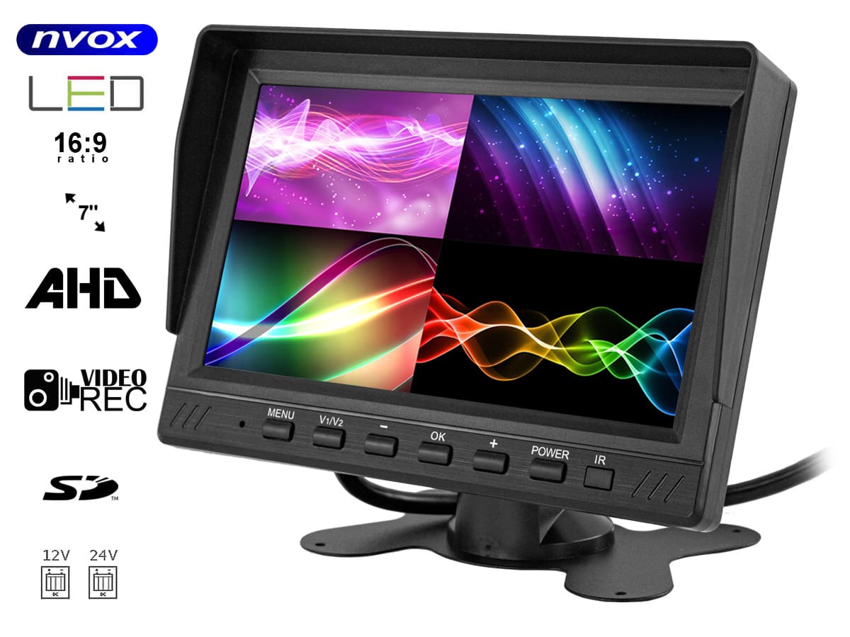 

Monitor samochodowy lcd 7cali ahd 4pin z funkcją rejestratora 12v 24v oraz 4 kamery ahd