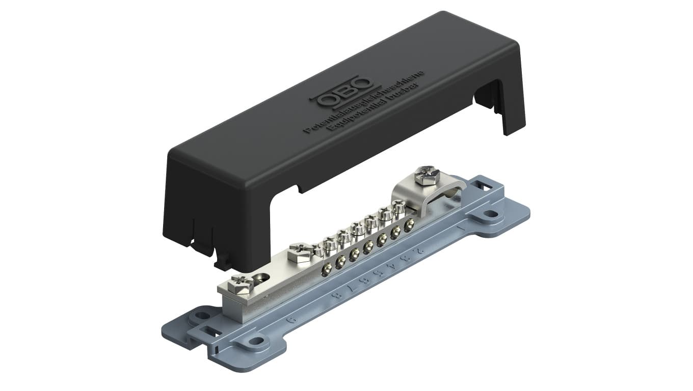

Szyna wyrównawcza pokrywa odporna na UV podstawa metalowa 7x25mm2 + 1x10mm + 1x płaskownik 1809 A 5015105