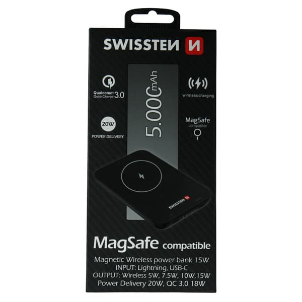 

SWISSTEN, Powerbank, MagSafe compatible, Li-Pol, 5/9/12V, do ładowania telefonów i innych urządzeń, 22013970, 5000mAh, 1 złącze, c