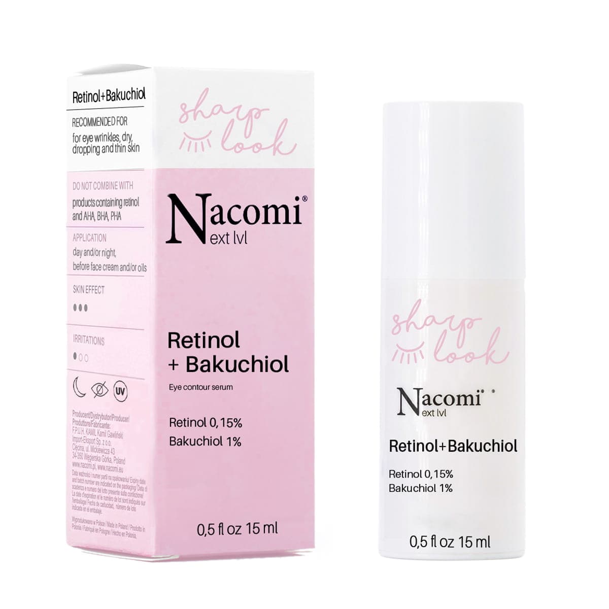 

Nacomi Next Level przeciwzmarszczkowe serum pod oczy z retinolem i bakuchiolem 15ml