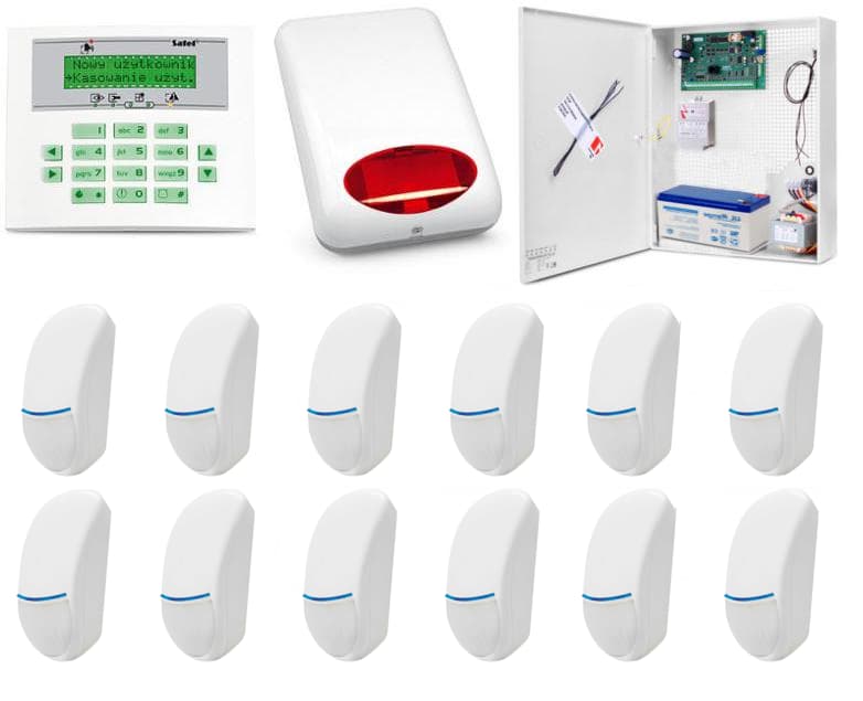 

Zestaw alarmowy SATEL Integra 64 LCD, 12 czujek, sygnalizator zewnętrzny