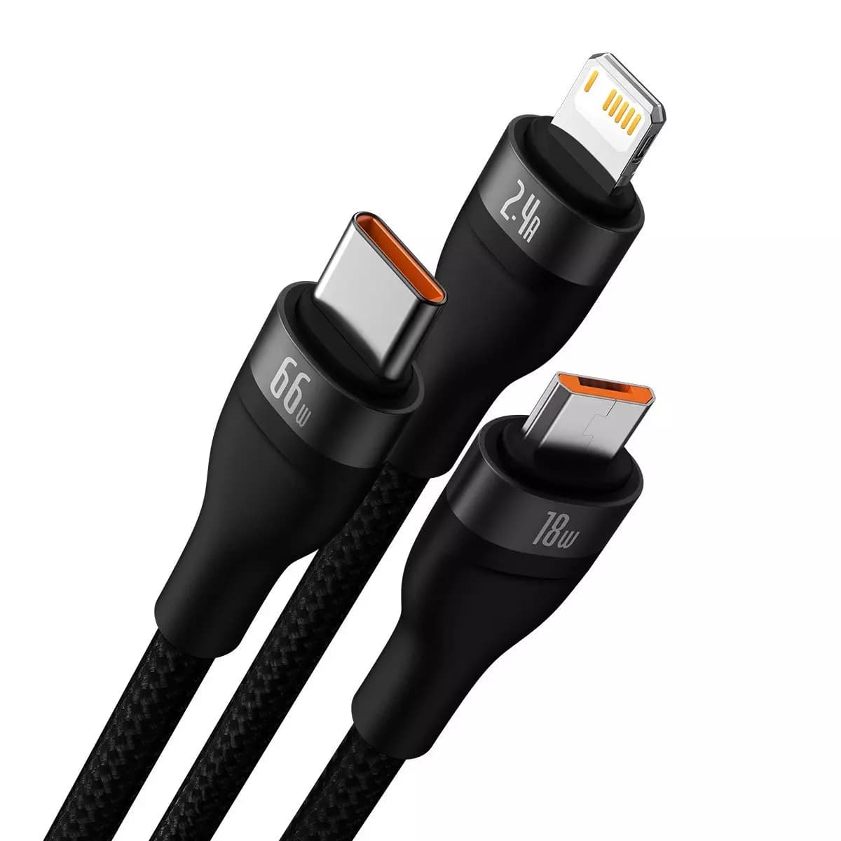 

Baseus Flash Series Ⅱ kabel 3w1 do szybkiego ładowania USB-A do USB-C / Micro-USB / Lightning 66W 480Mb/s 1.2m czarny