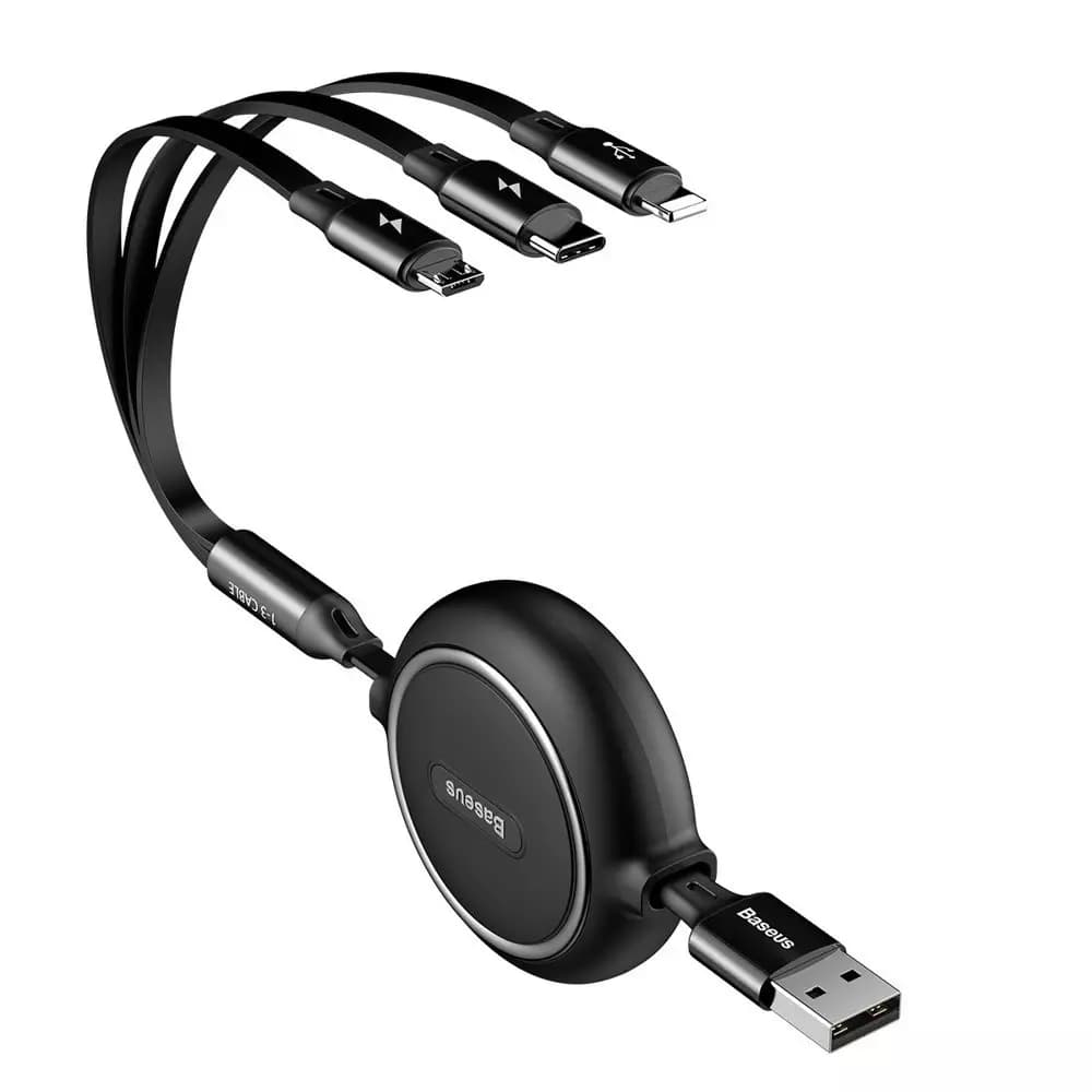 

Baseus Golden Loop rozwijany kabel 3w1 USB - micro USB / Lightning / USB-C 3.5A 35cm - 120cm czarny (CAMLT-JH01)
