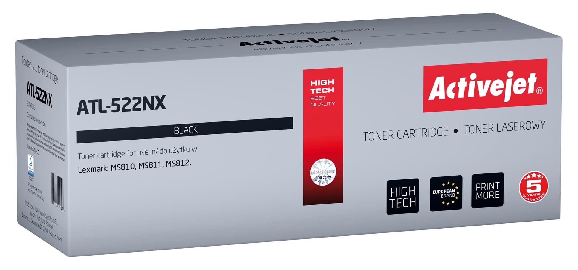 

Toner Activejet ATL-522NX (zamiennik Lexmark 52D2H00; Supreme; 25000 stron; czarny)