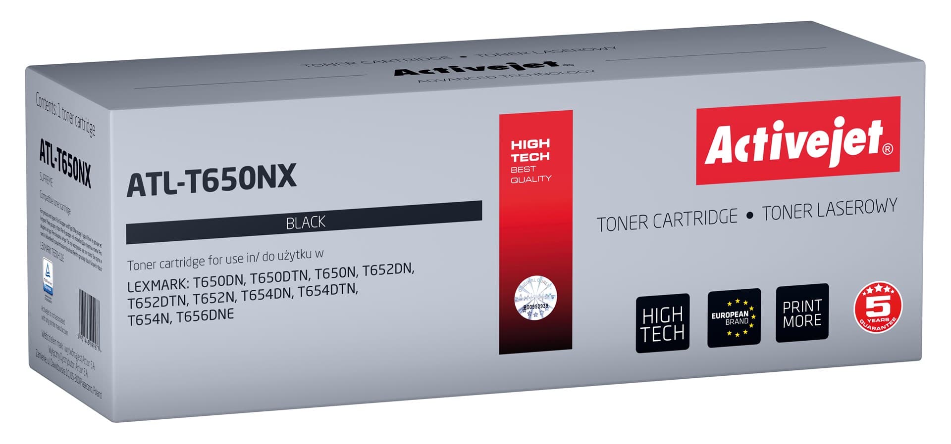 

Toner Activejet ATL-T650NX (zamiennik LEXMARK T650H11E; Supreme; 25000 stron; czarny)