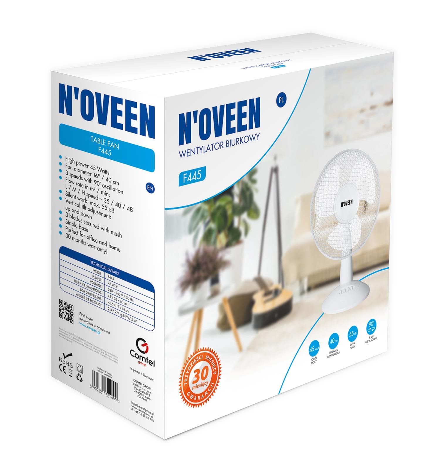 

Wentylator biurkowy 16”/40 cm NOVEEN F445 45 Wat***