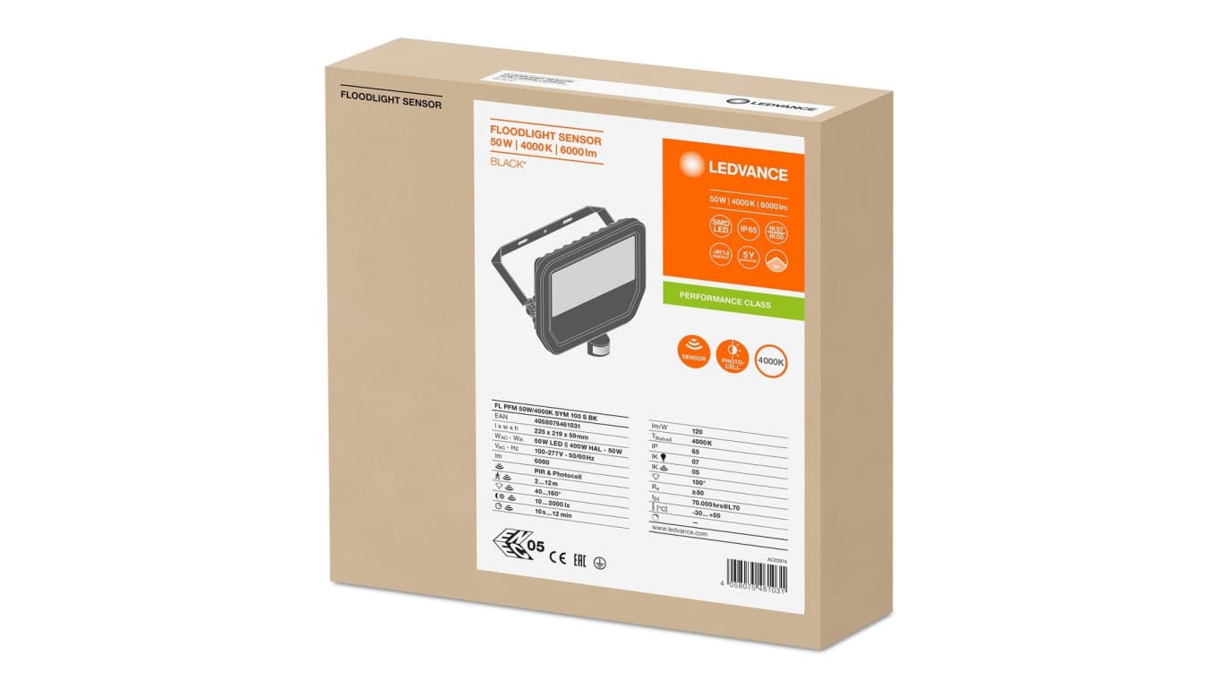 

Projektor LED FLOOD LED PERFORMANCE 50W/4000K SYM 100 SENSOR BK 4058075461031