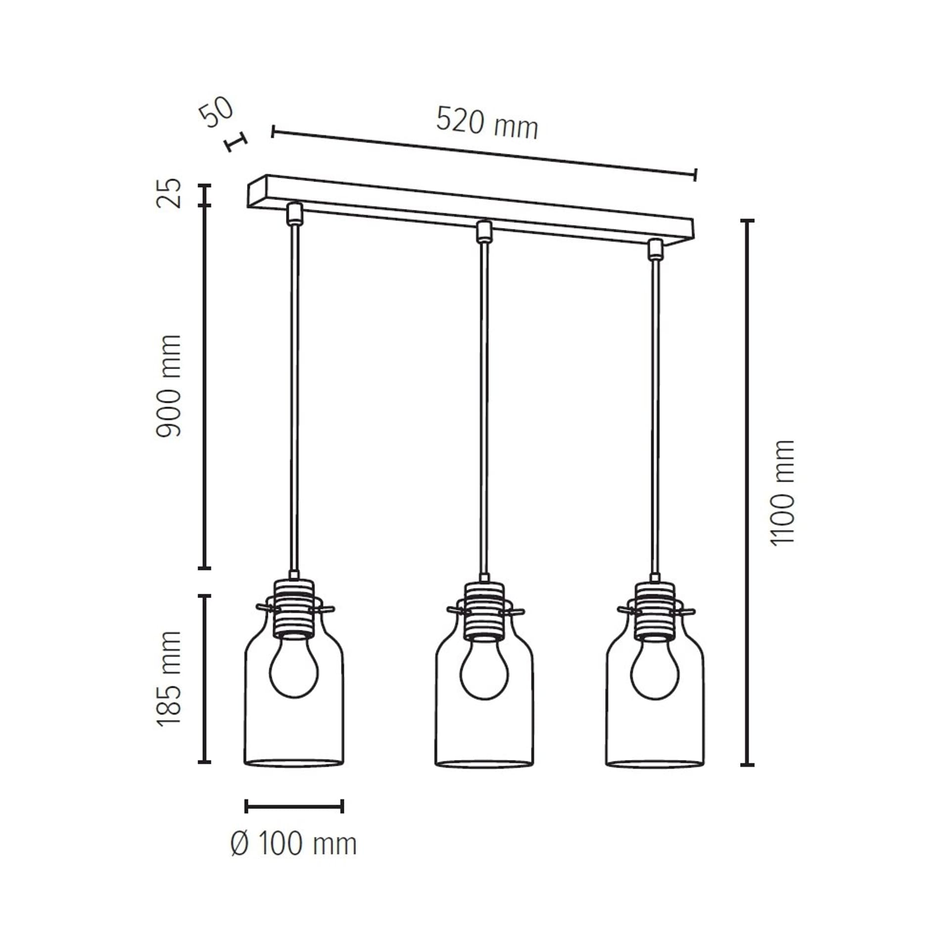 

Alessandro Lampa Wisząca 3xE27 Max.60W Czarny/Transparentny PVC/Dąb Olejowany/Transparentny