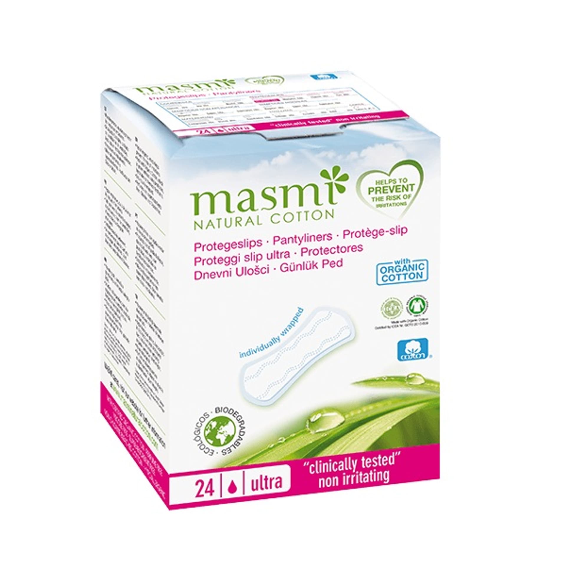 

Masmi Pantyliners ultra cienkie wkładki higieniczne o anatomicznym kształcie z bawełny organicznej 24szt