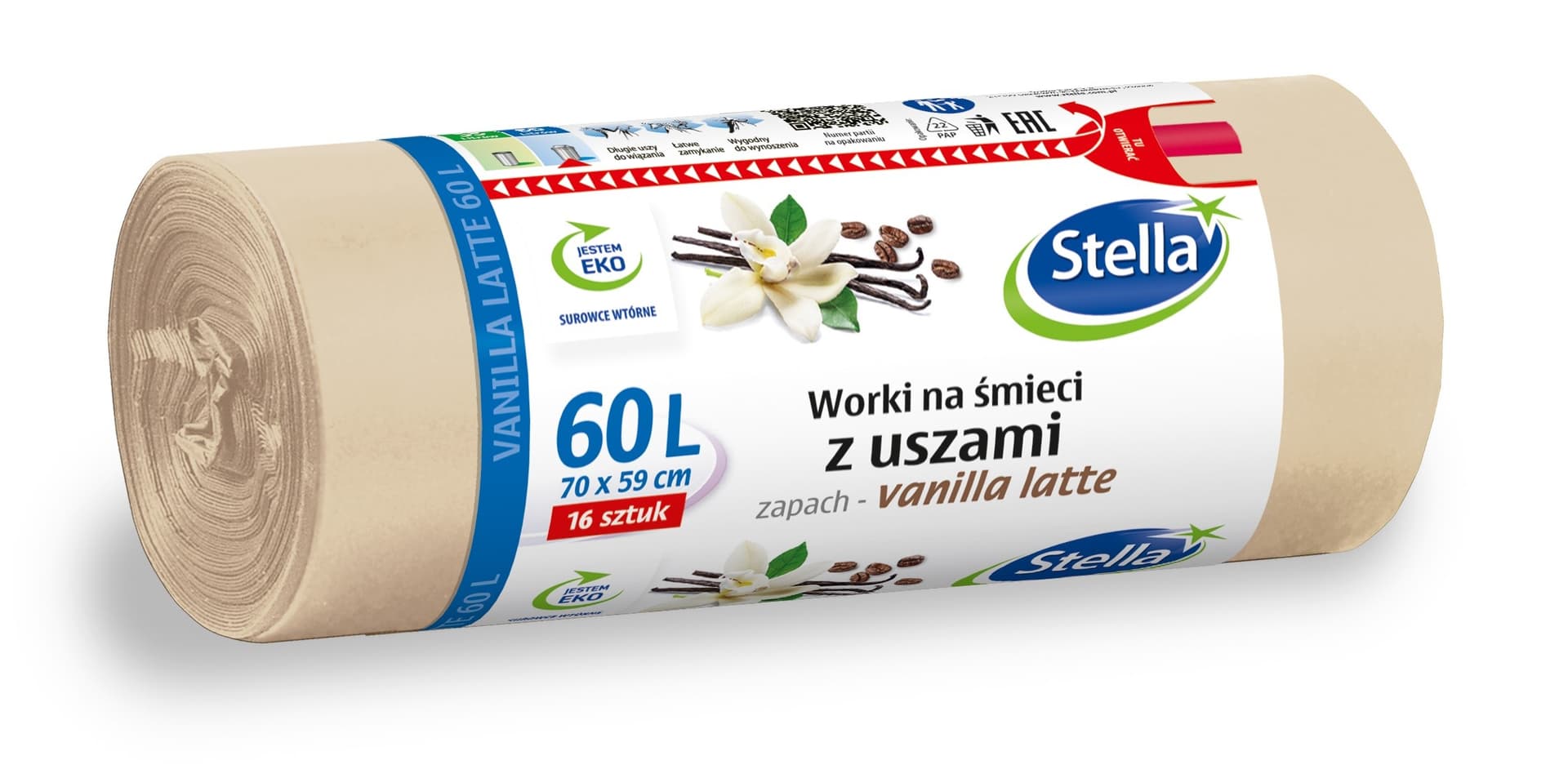 

STELLA Worki na śmieci z uszami VANILLA LATTE 60L 1op.-16szt