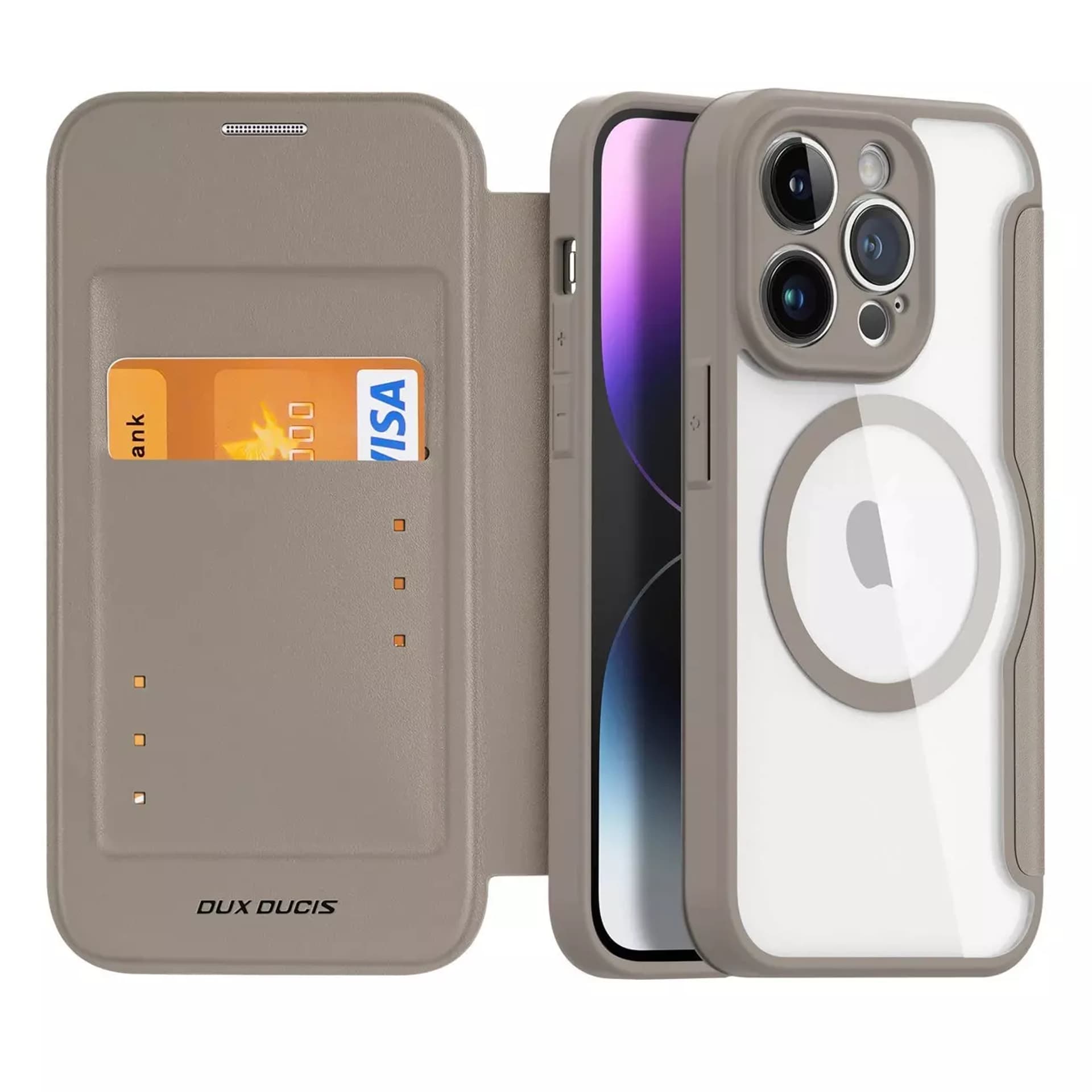 

Dux Ducis Skin X Pro etui iPhone 14 Pro magnetyczny pokrowiec MagSafe z klapką beżowy