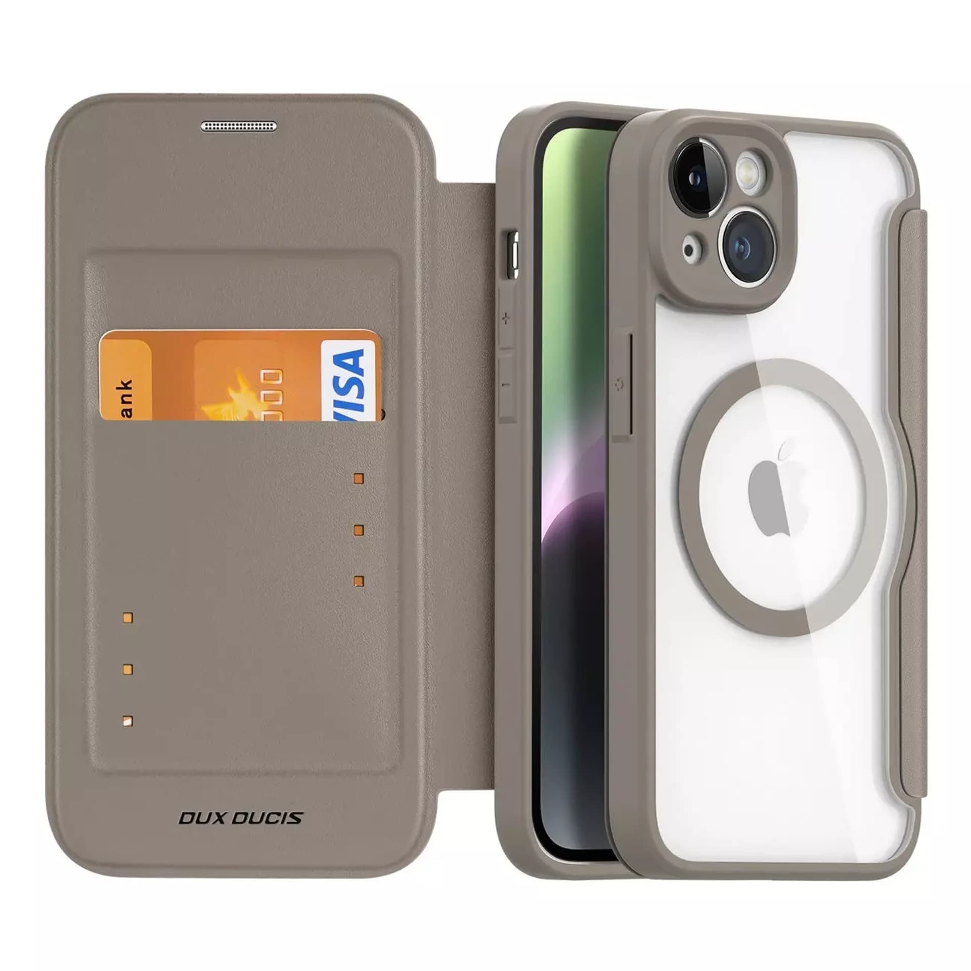 

Dux Ducis Skin X Pro etui iPhone 14 magnetyczny pokrowiec MagSafe z klapką beżowy