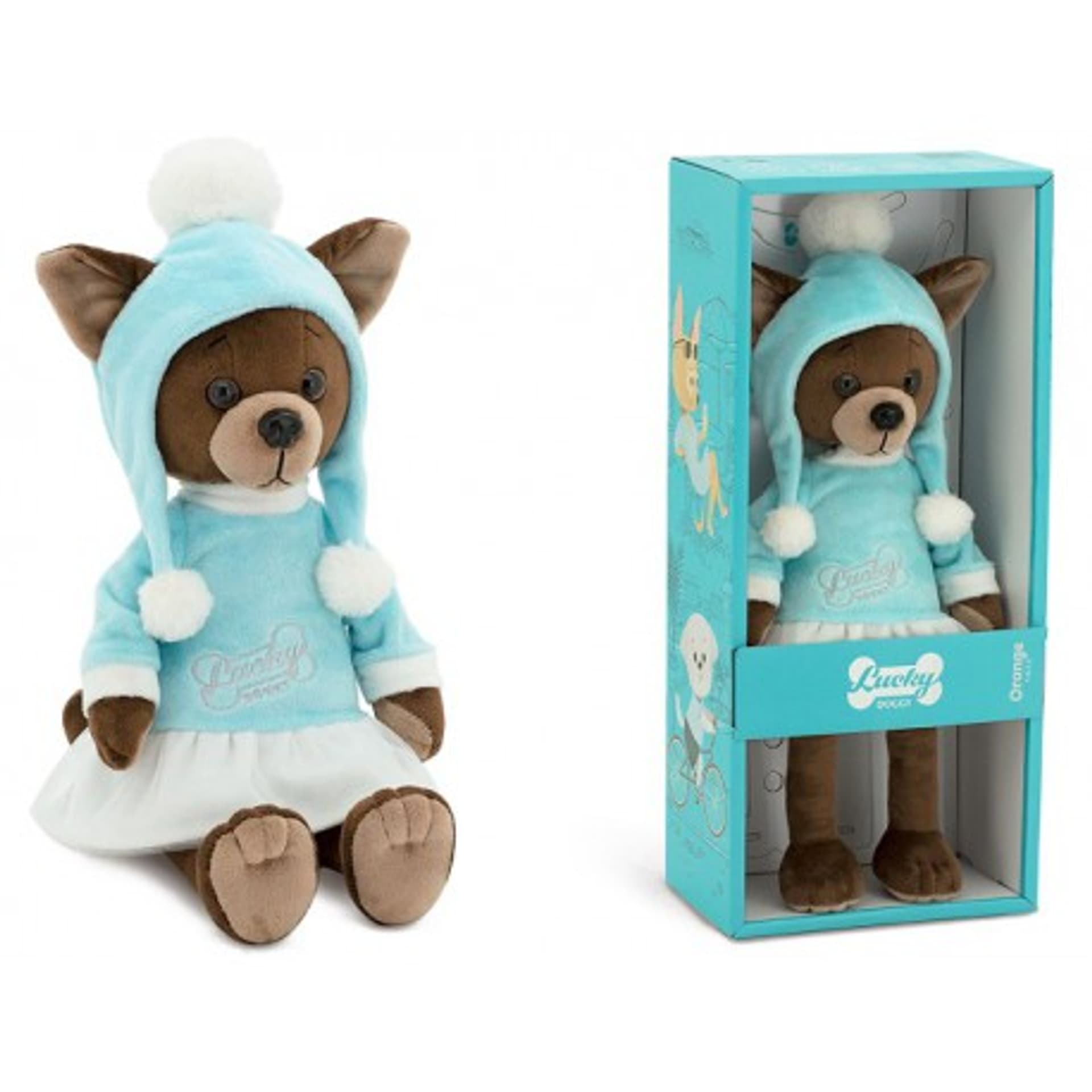 

Przytulanka piesek lucky kiki w czapce z pomponami – 38cm