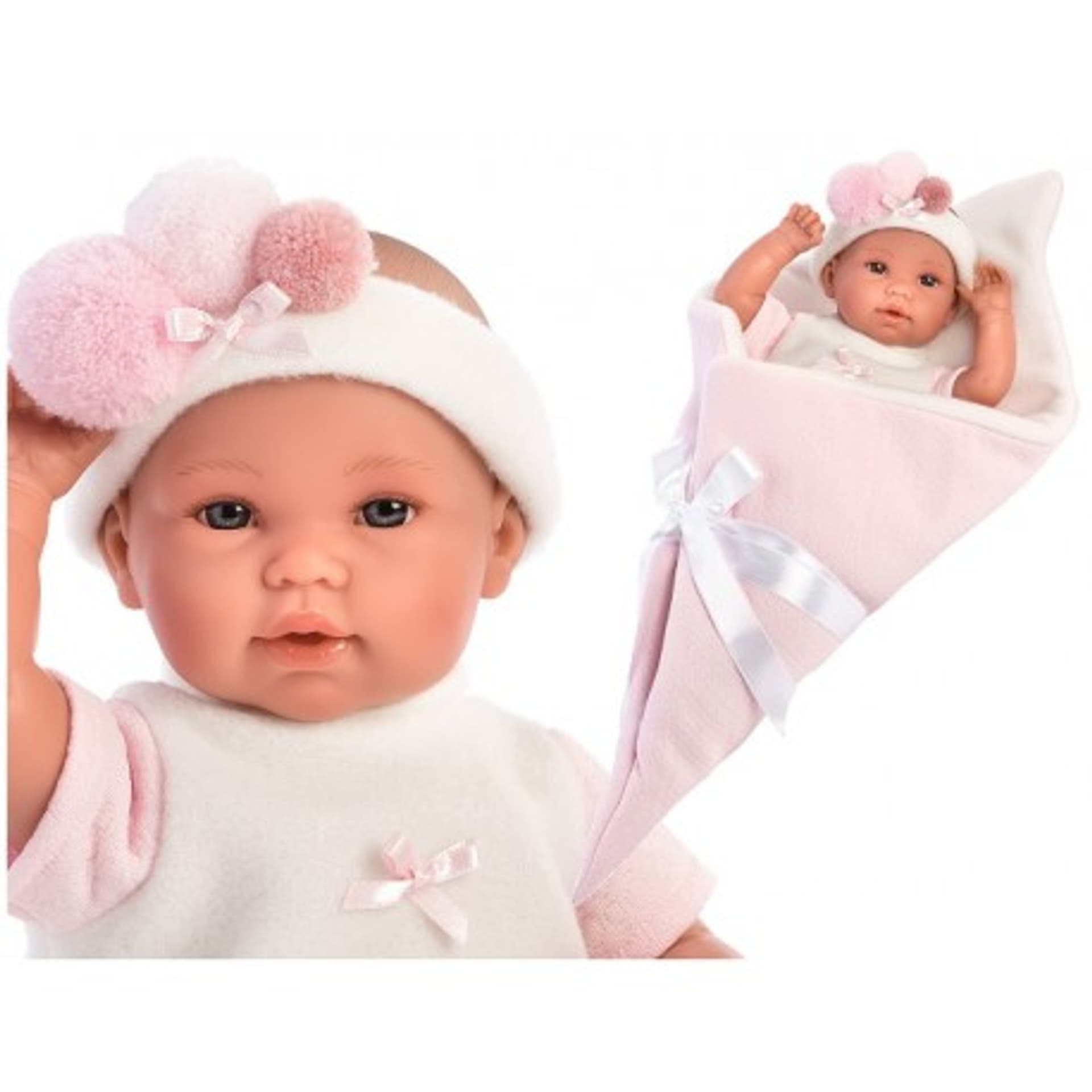 

Hiszpańska lalka bobas dziewczynka bebita w rożku – płacze 36cm