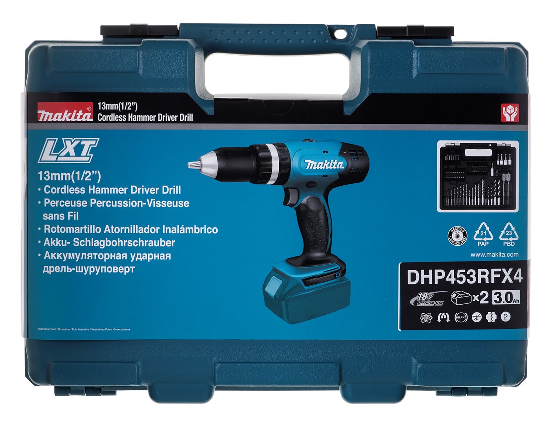 

Wiertarko-wkrętarka aku i ład.18V 2X3,0Ah DHP453RFX