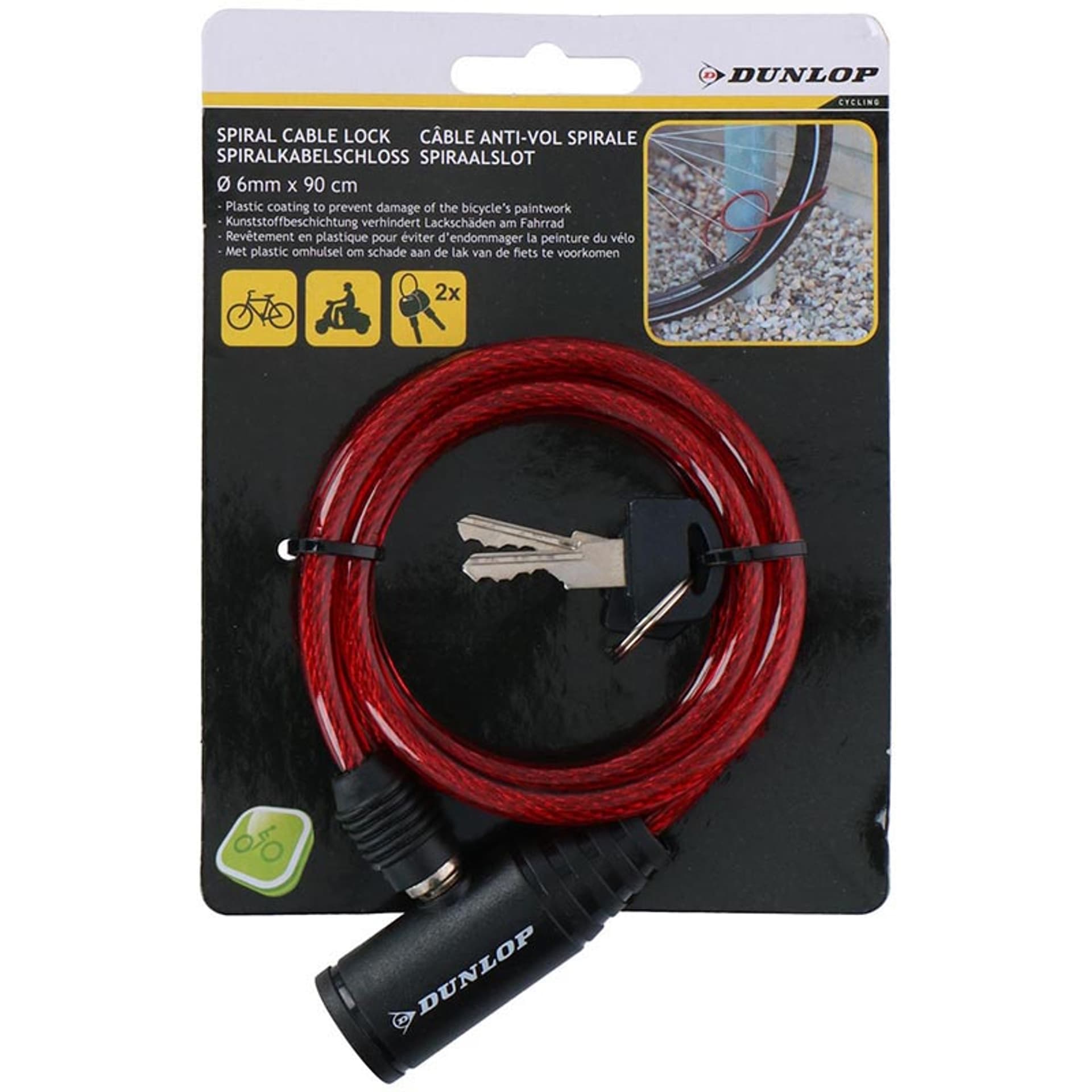 

Dunlop - Zapięcie do roweru spiralne na klucz 90 cm (Czerwony)