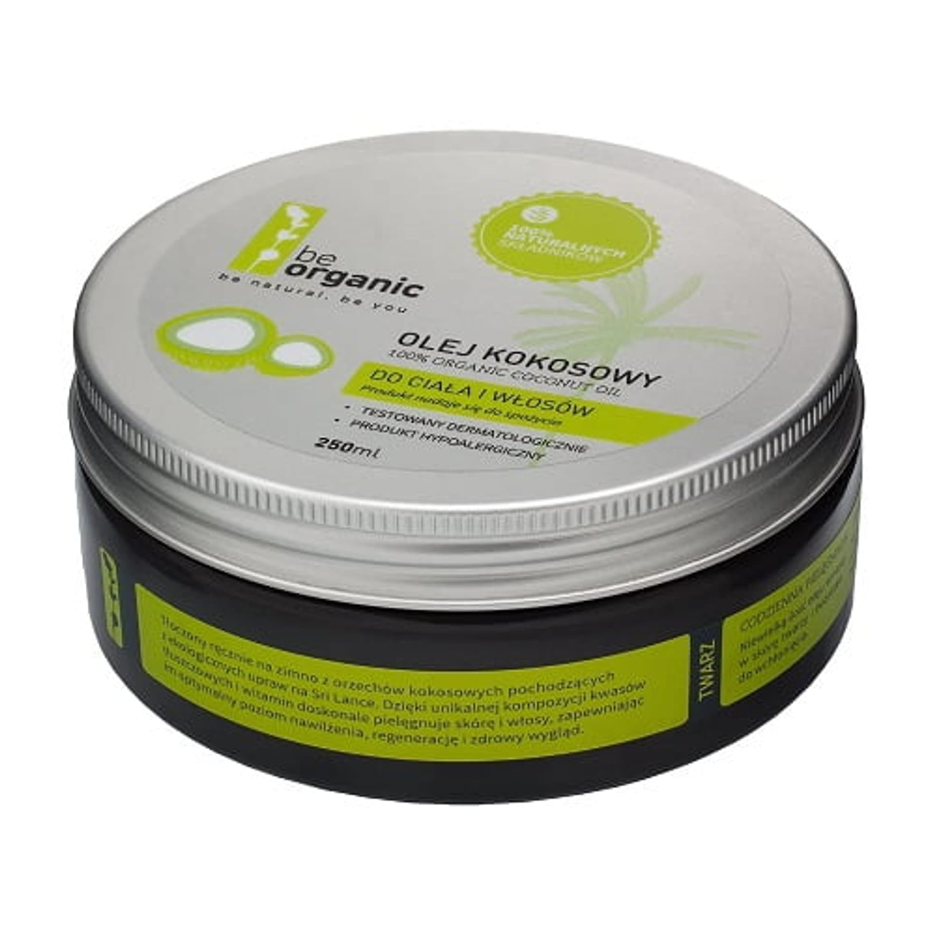 

Be Organic 100% Organic Coconut Oil organiczny olej kokosowy do ciała i włosów 250ml