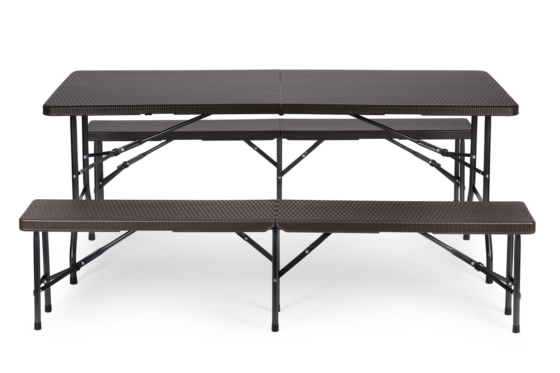 

Stół cateringowy 180cm + 2 ławki zestaw bankietowy Rattan