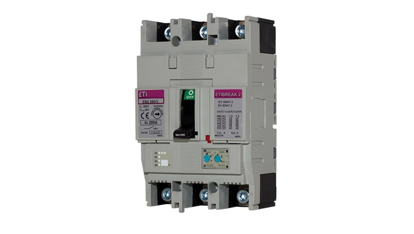 

Wyłącznik kompaktowy 3P 250A 25kA /wyzwalacz termo-magnetyczny/ EB2 250/3L 004671073