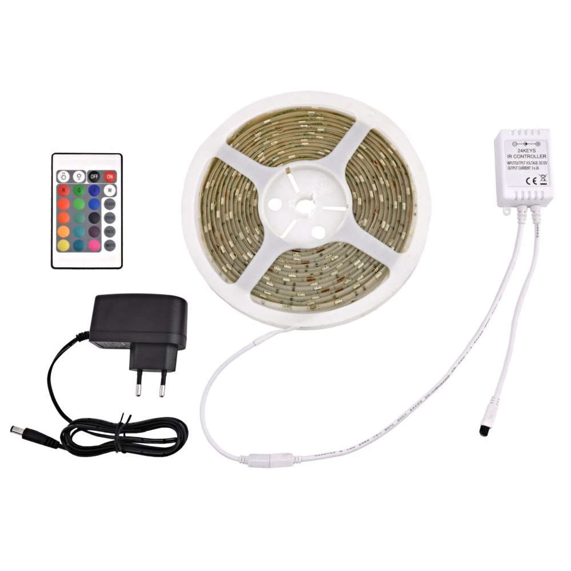 

Taśma LED 5m RGB kolorowa kolorowe światło z zasilaczem i pilotem 300 SMD 2835
