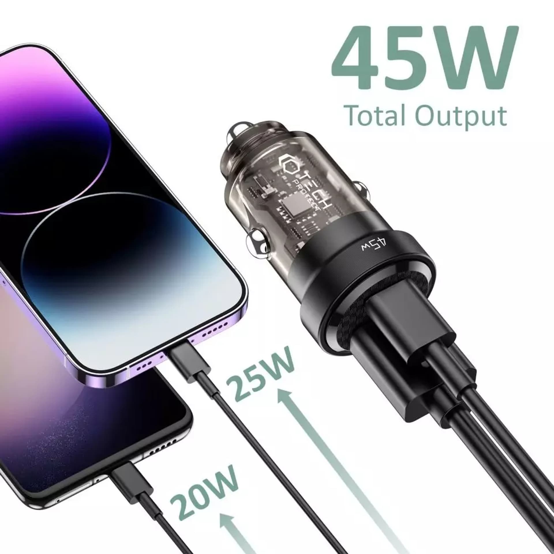 

Ładowarka samochodowa CC45W USB USB-C Type C 2-Port Car Charger PowerDelivery PD 45W QuickCharge QC 3.0 Black