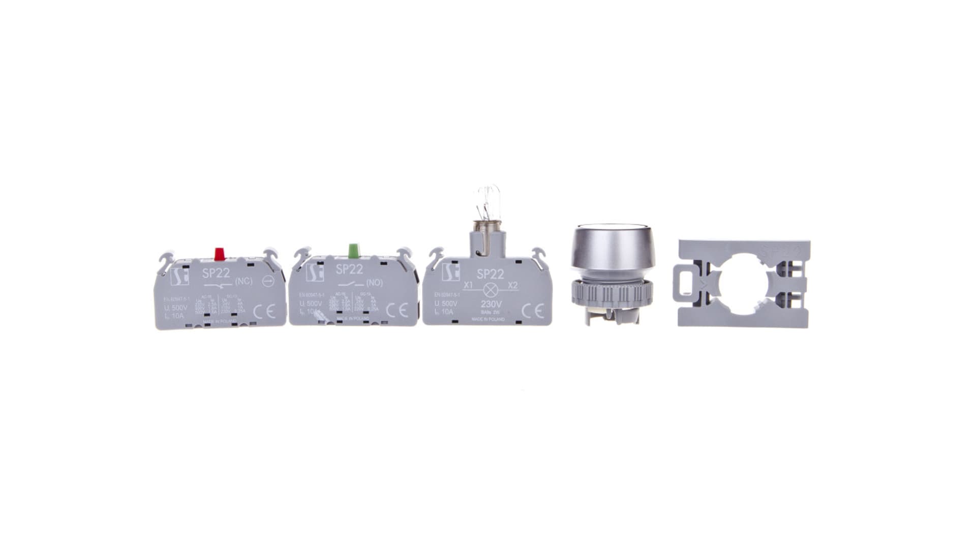

Przycisk sterowniczy 22mm czerwony 1Z 1R z samopowrotem z podświetleniem SP22-KLC-11-230-BA9S.