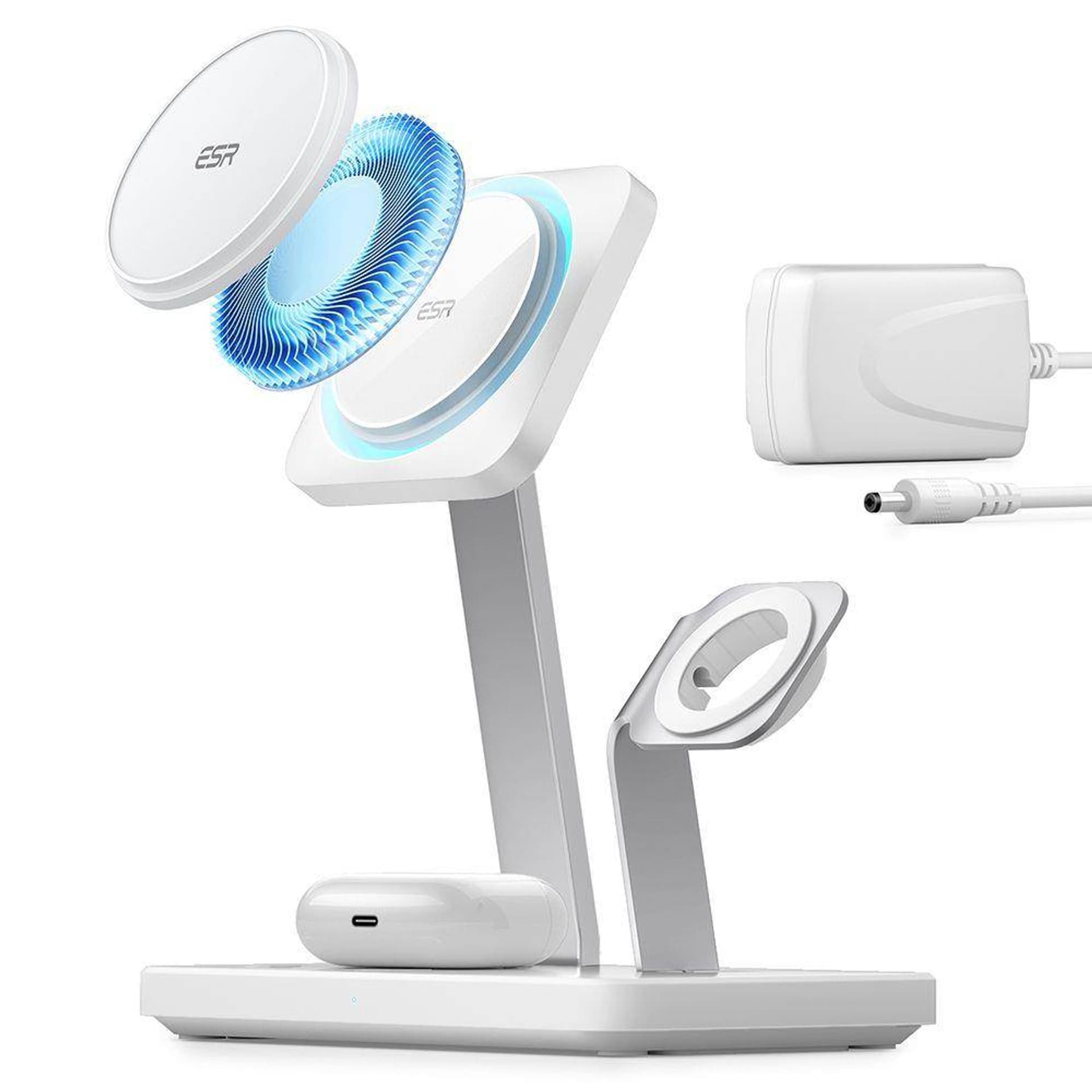 

Ładowarka Bezprzewodowa 3w1 do Apple iPhone + AirPods + Apple Watch ESR Halolock Cryoboost biała