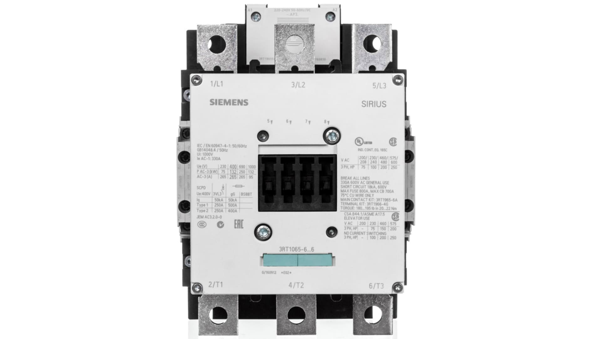 

Stycznik mocy 265A 3P 220-240V AC 2Z 2R S10 3RT1065-6AP36