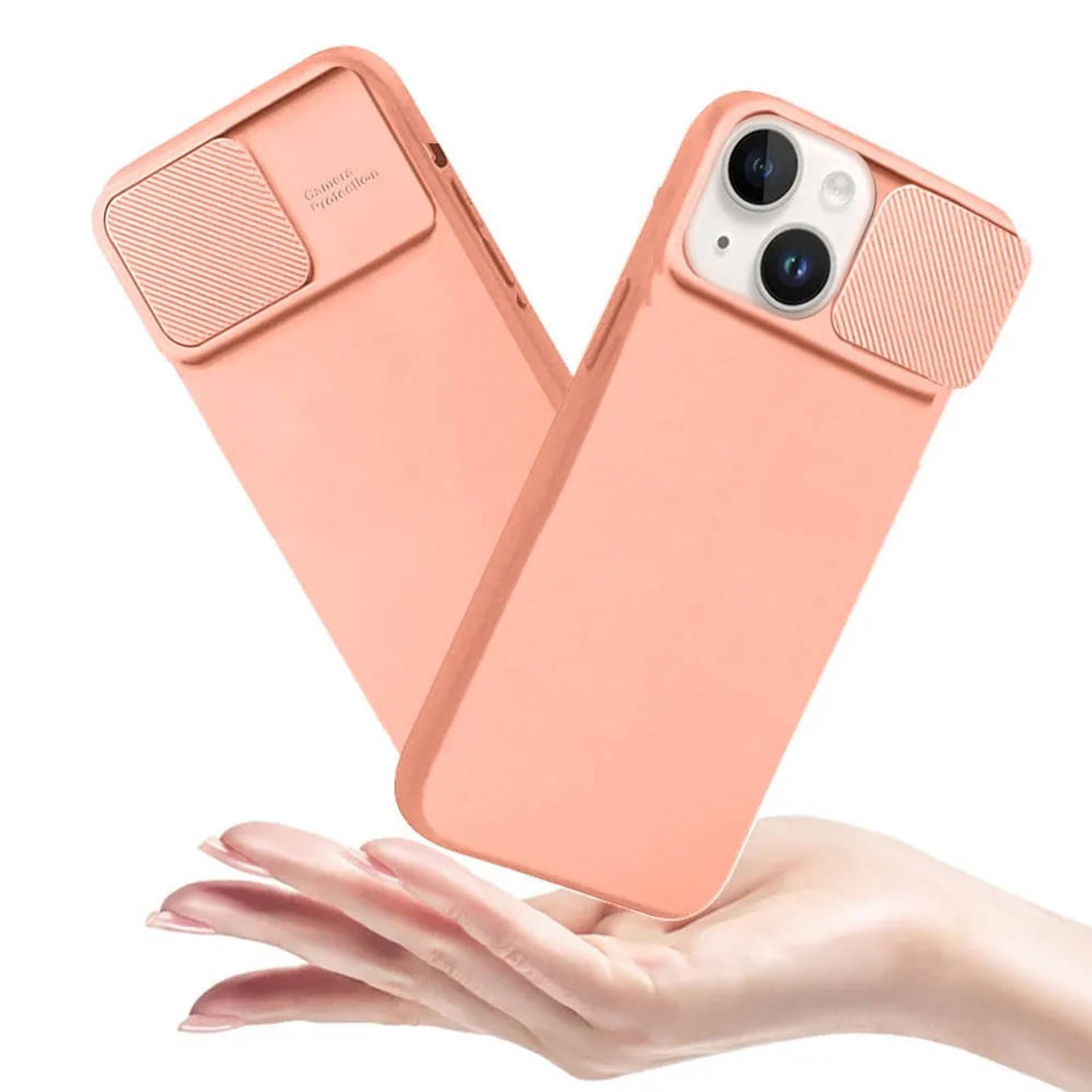 

Etui IPHONE 14 PLUS Silikonowe z Osłoną na Aparat Nexeri Silicone Lens brzoskwiniowe