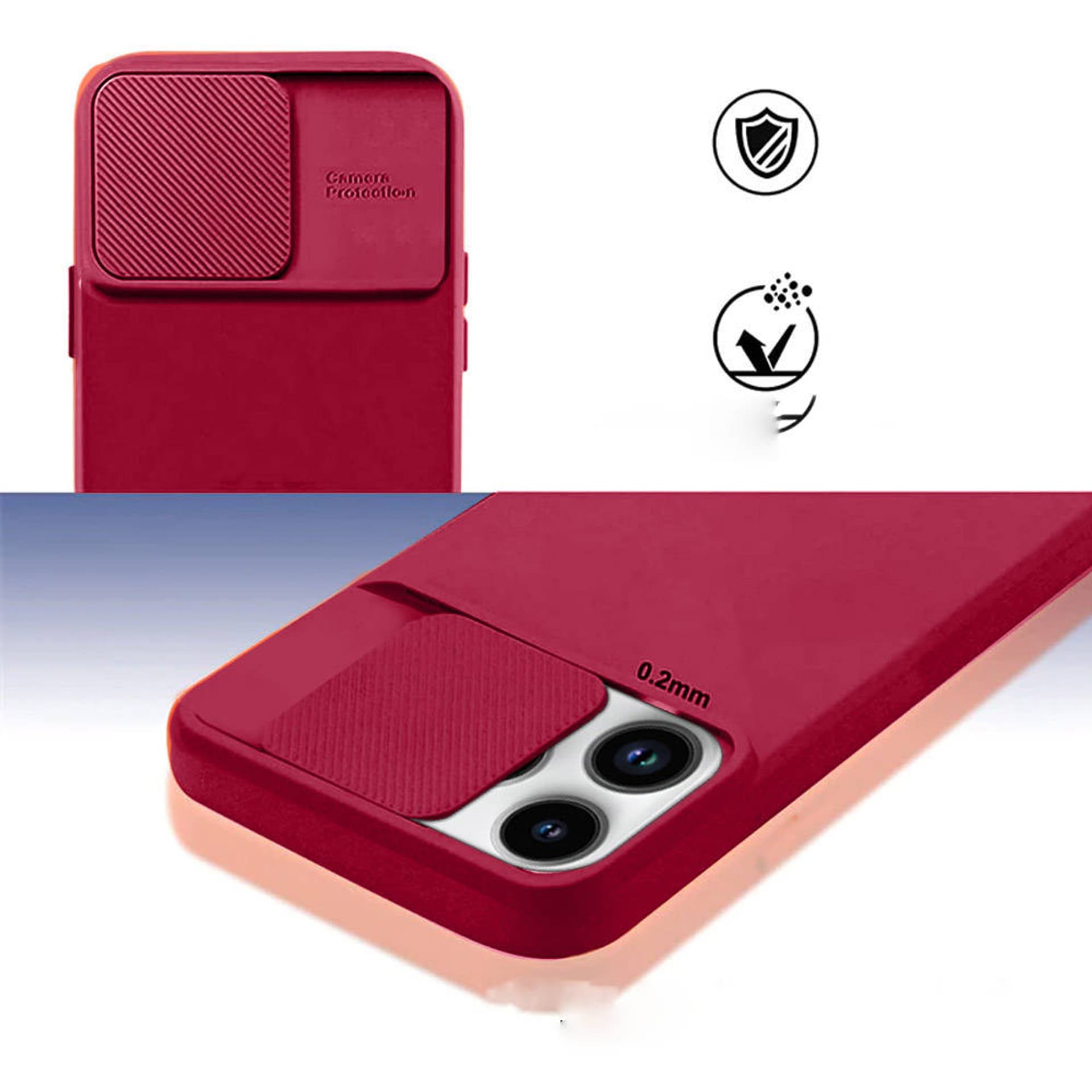 

Etui IPHONE 14 PRO MAX Silikonowe z Osłoną na Aparat Nexeri Silicone Lens burgundowe