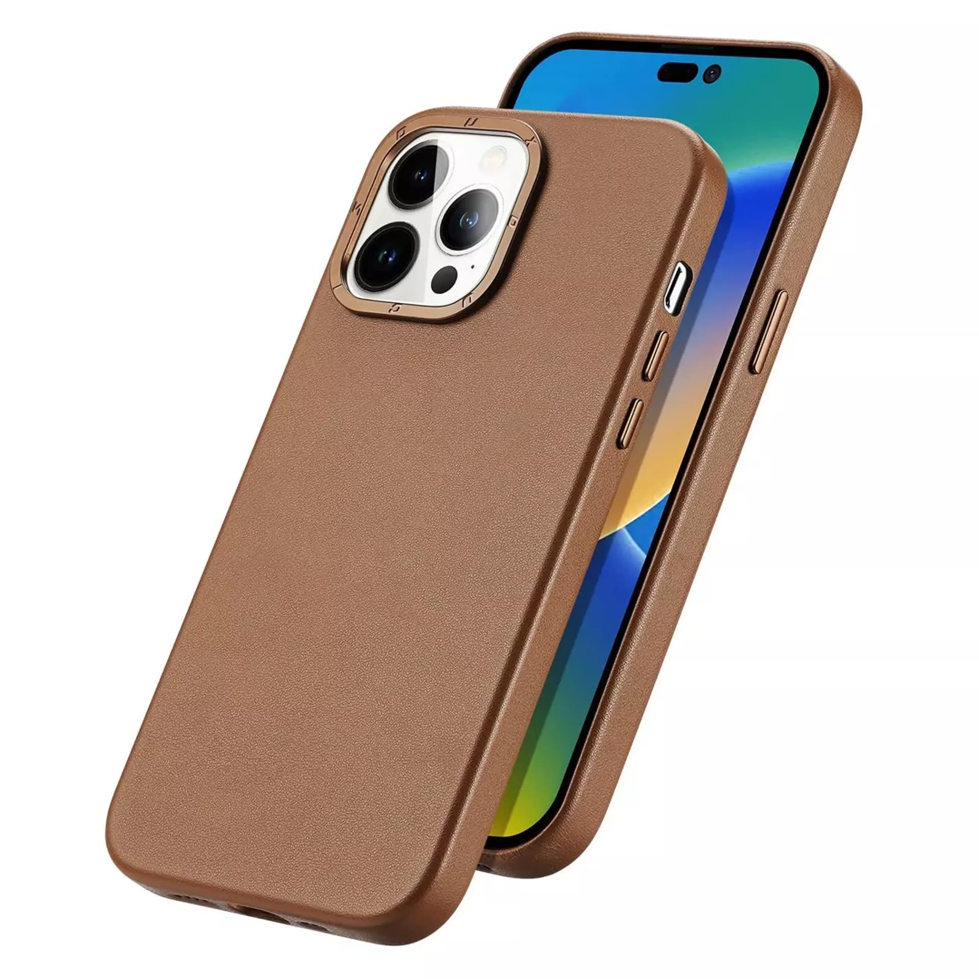 

Dux Ducis Grit skórzane etui do iPhone 14 Pro elegancki pokrowiec ze sztucznej skóry (kompatybilne z MagSafe) brązowy, Kompatybilne z magsafe) brązow