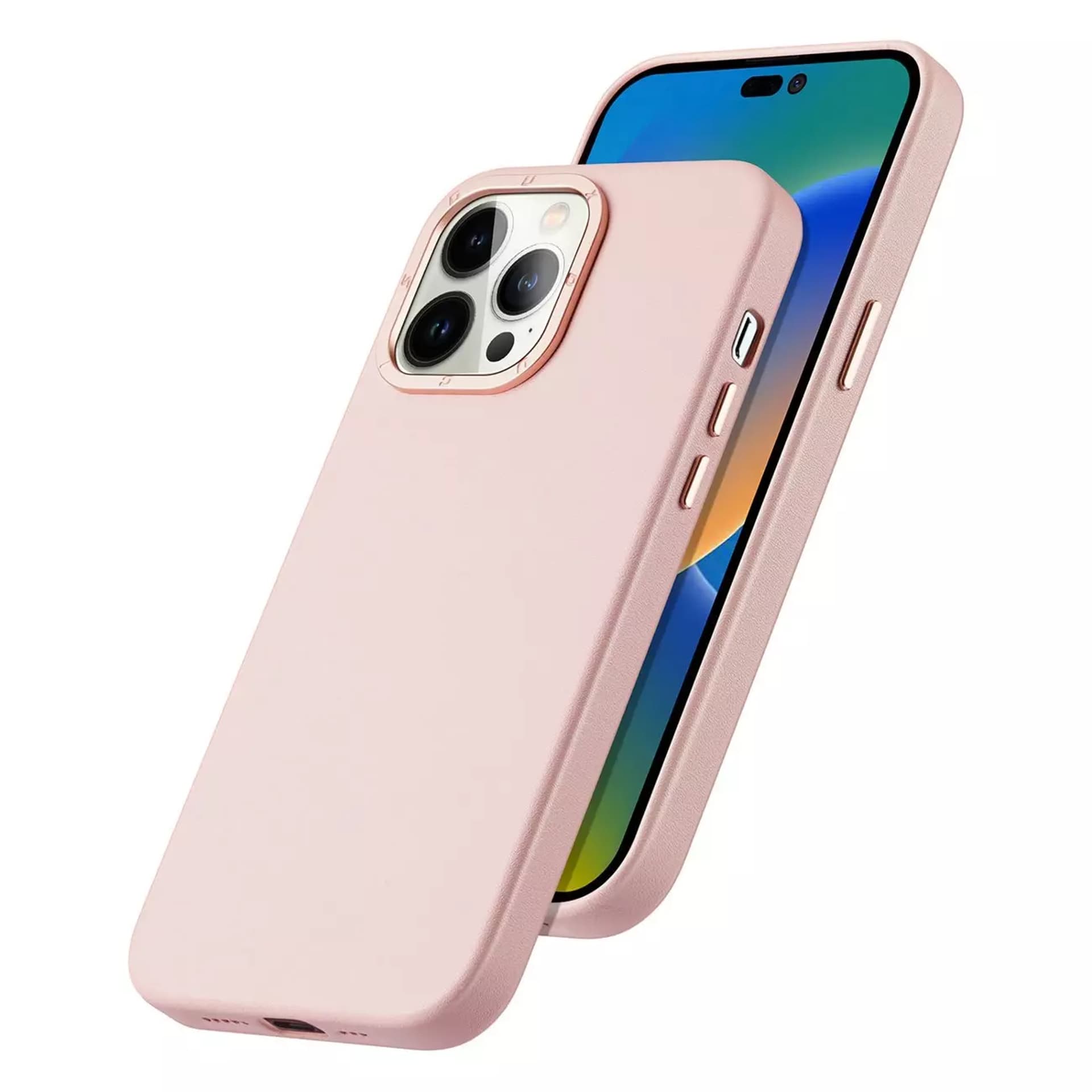 

Dux Ducis Grit skórzane etui do iPhone 14 Pro elegancki pokrowiec ze sztucznej skóry (kompatybilne z MagSafe) różowy, Kompatybilne z magsafe) różow